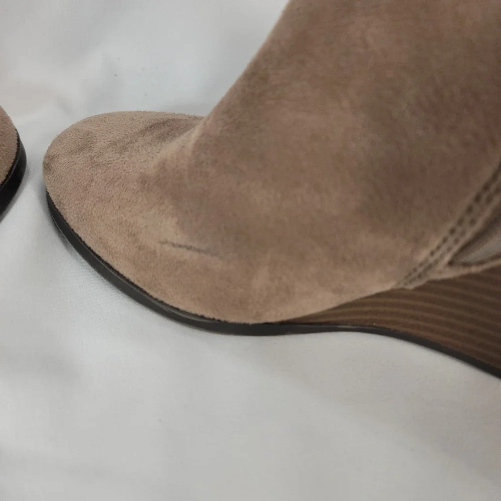 Soda Wedge Bootie Women 7 Tan Faux Suede Ankle Boots Fall Fairy Grunge Boho Chic